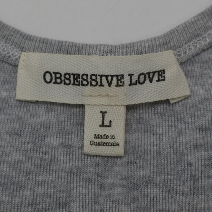 Y2K Ladies Obsessive Love Tank Top Gray Graphic Sleeveless Size L