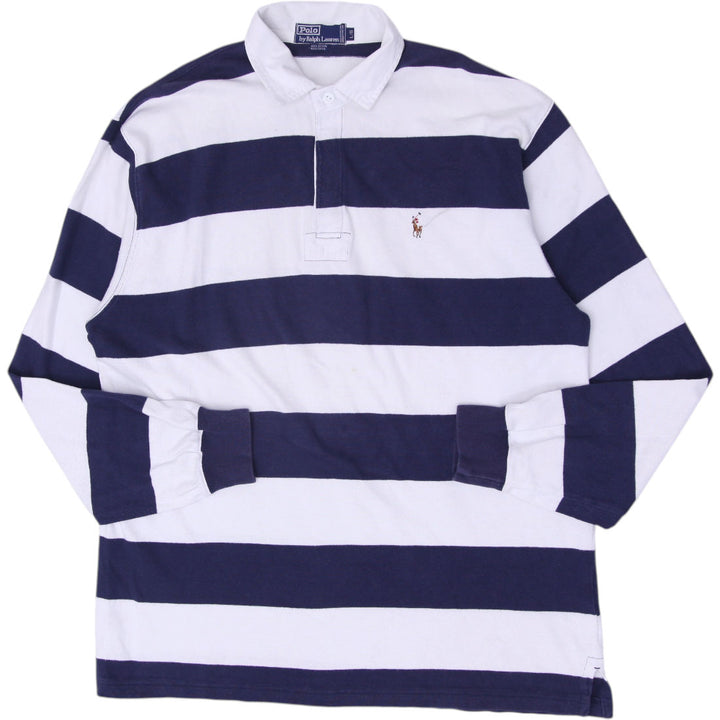 Vintage Mens Polo Ralph Lauren Rugby Navy Stripe Long Sleeve Shirt Size L | Migration_Sweatshirts | Fashion Rerun
