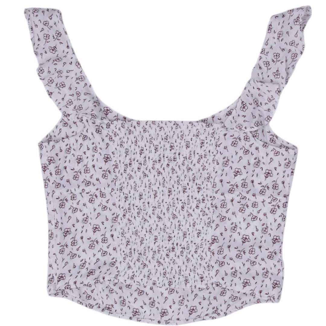 Y2K Ladies Free People Floral Ruffle Sleeve Crop Top Size L