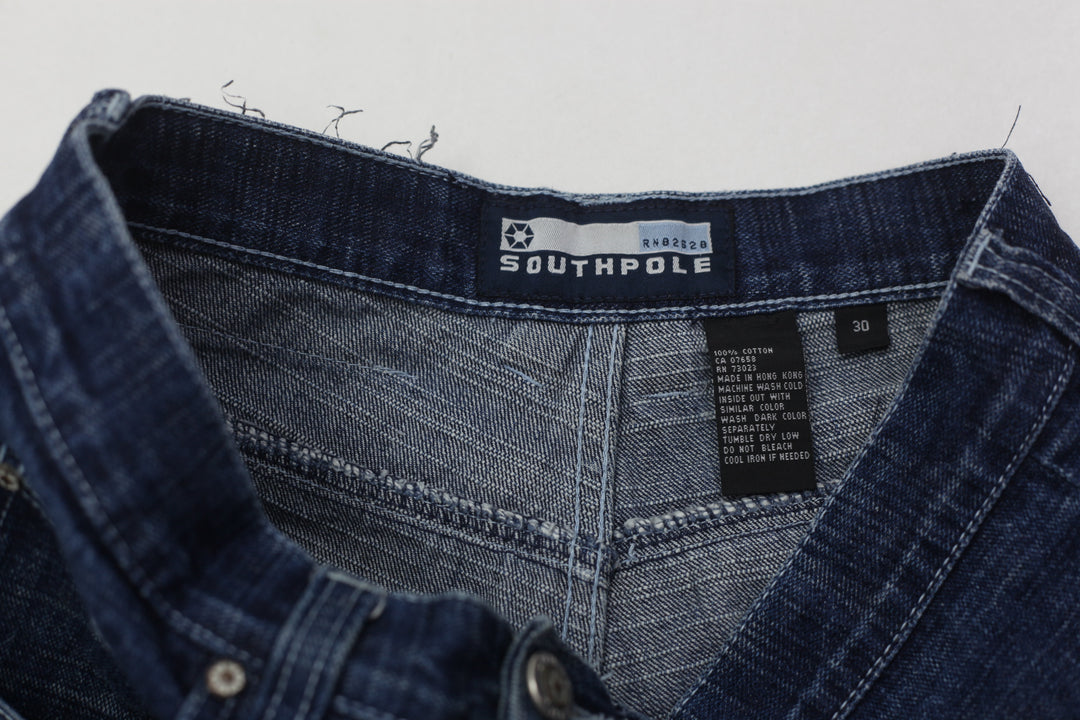 Y2K Mens Southpole Embroidered Hip Hop Headphones Denim Baggy Jeans