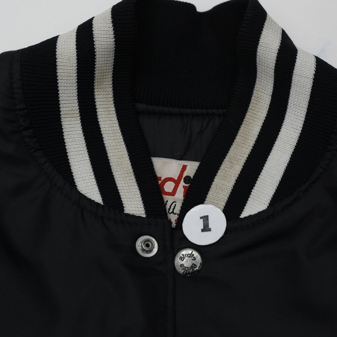 Vintage Mens Birdie Raiders Jacket Black Embroidered Football Made In USA