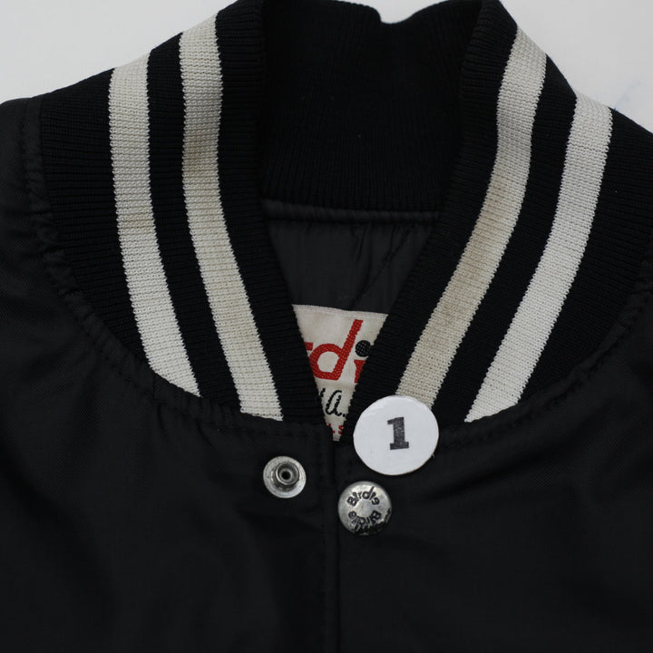 Vintage Mens Birdie Raiders Jacket Black Embroidered Football Made In USA
