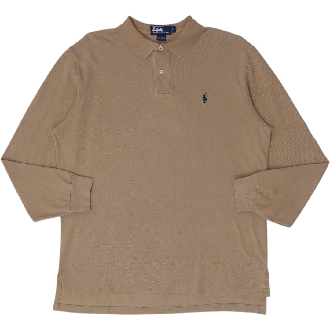 Mens Ralph Lauren Tan Textured Piqué Mesh Long Sleeve with Ribbed Cuffs Size L