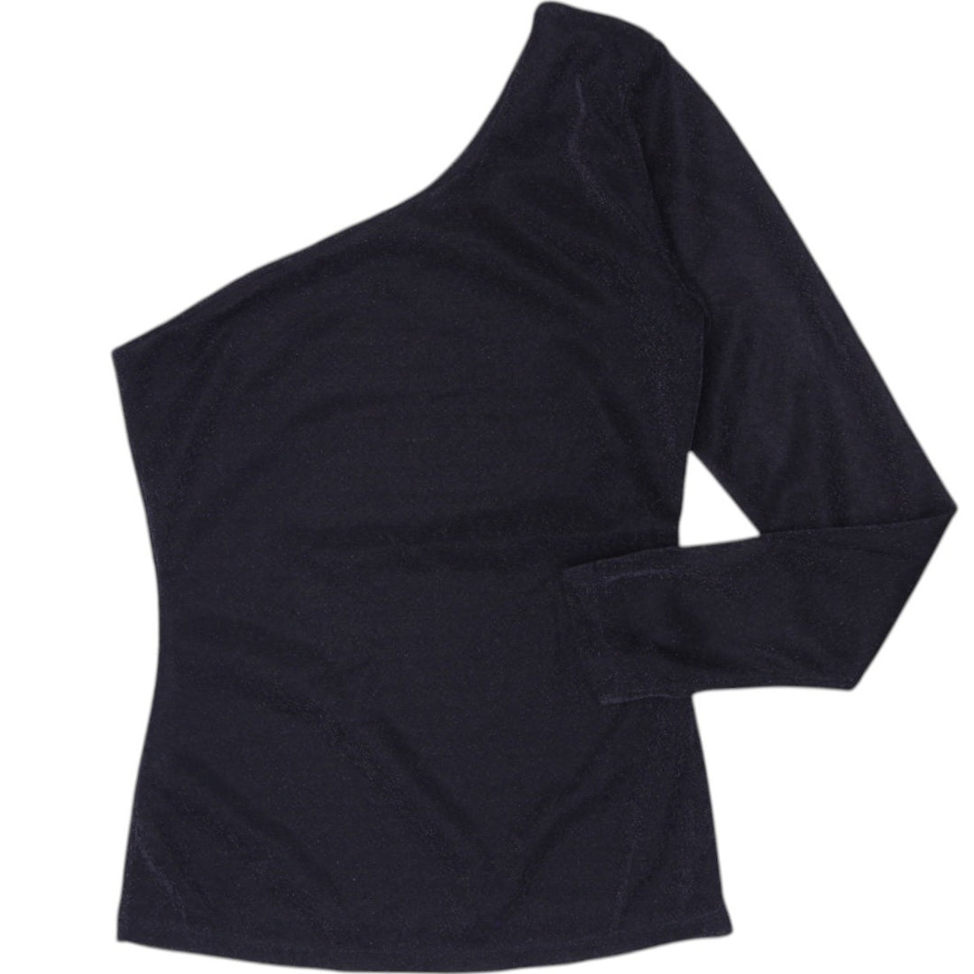 Y2K Ladies Seductions Black Shimmer One Shoulder Long Sleeve Top Party Glitz