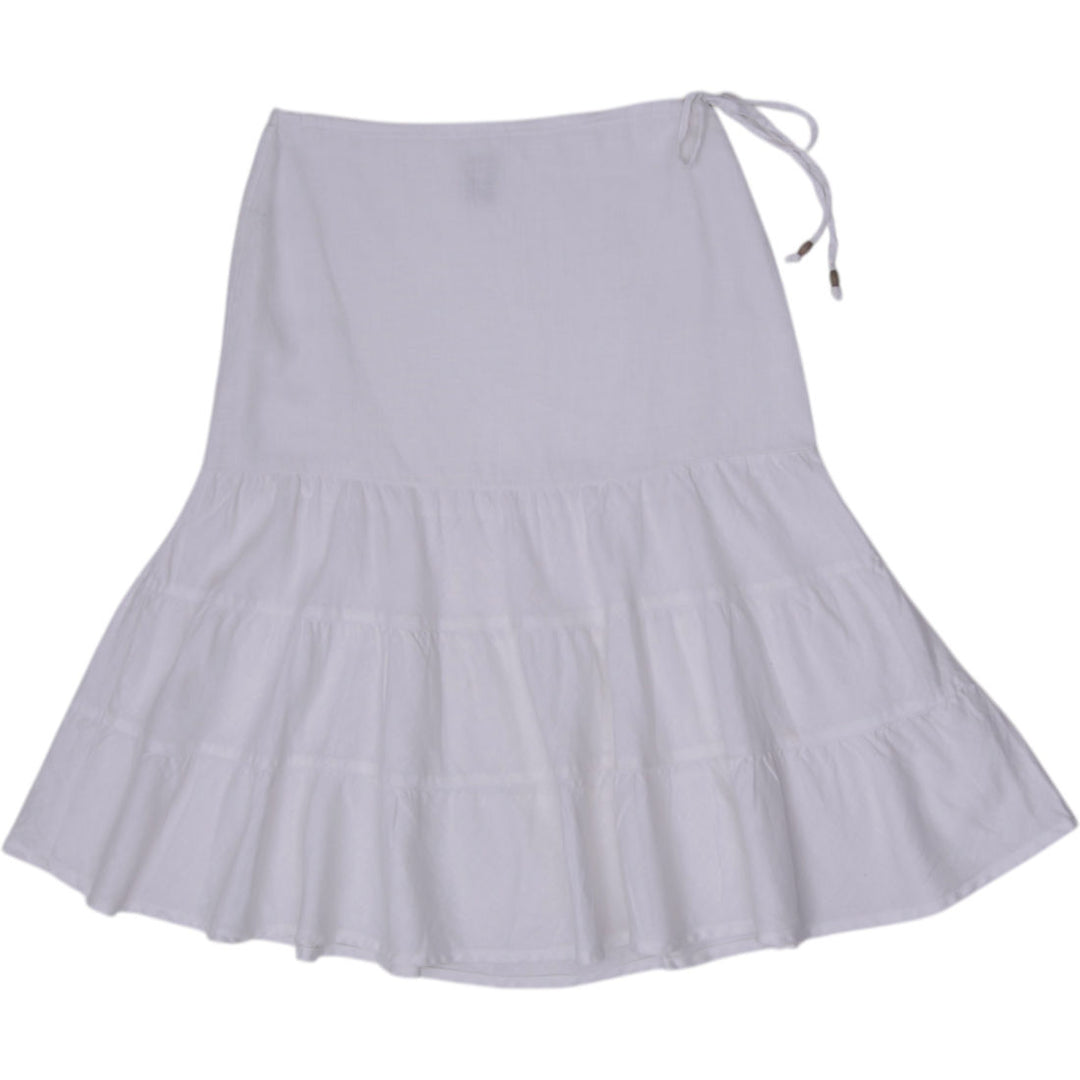 Y2K Ladies GAP White Tiered Midi Skirt Beaded Drawstring Lined Size 2REG