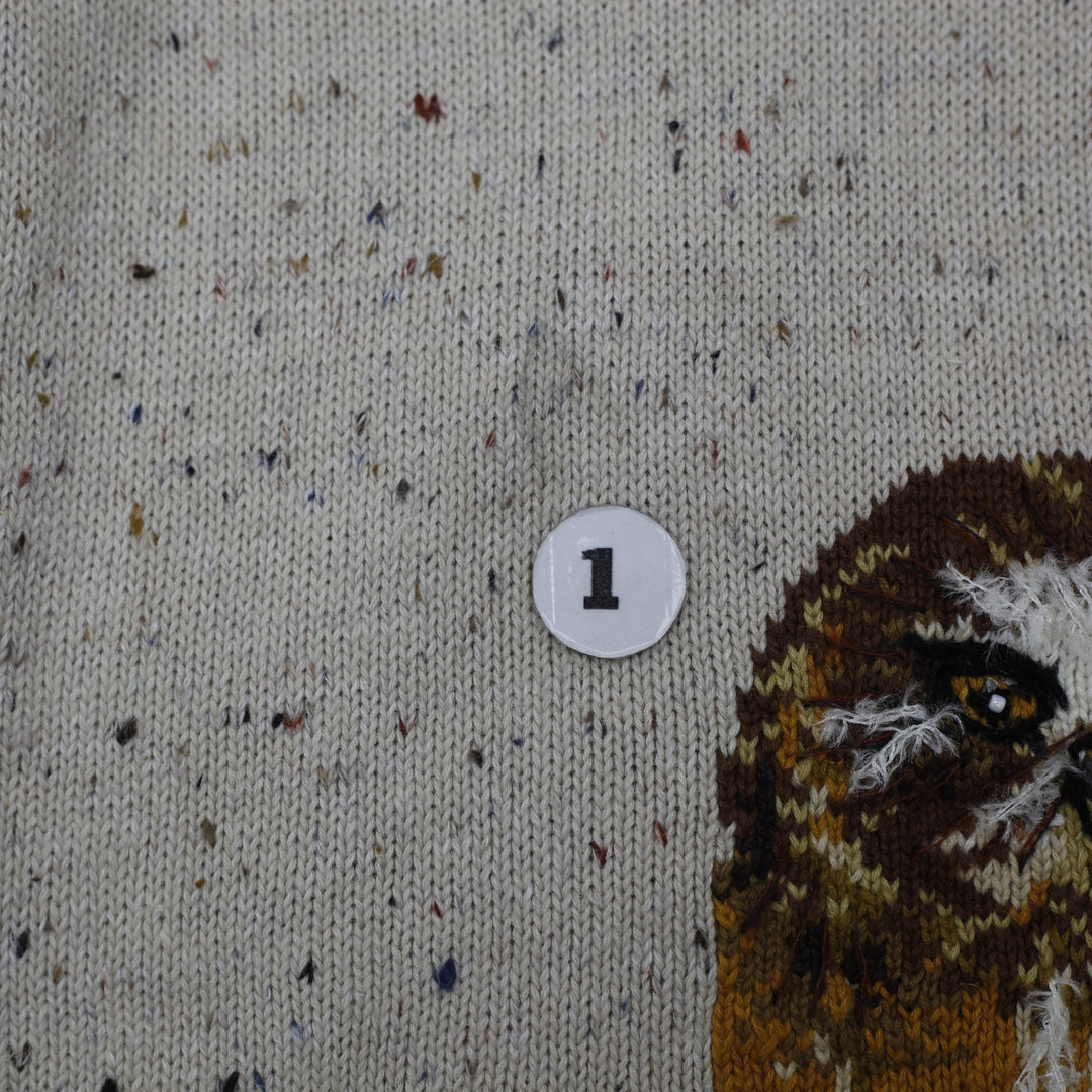 Vintage Ladies Design Options Cardigan Sweater M Owl Feather Cotton Gordon Ivory Orange OOAK