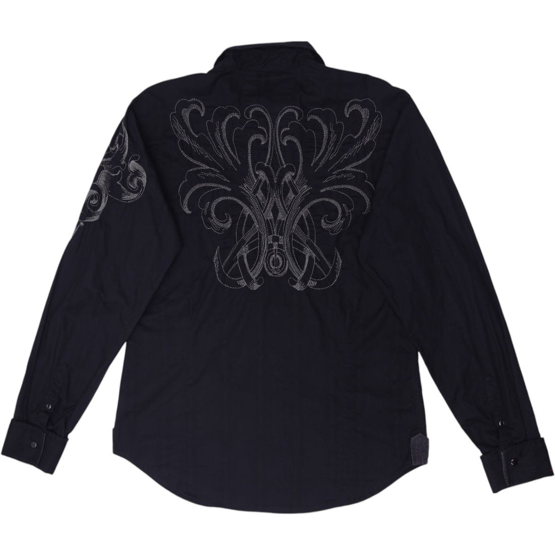 Mens Guess Embroidered Back Graphic Long Sleeve Button Down Shirt Size L