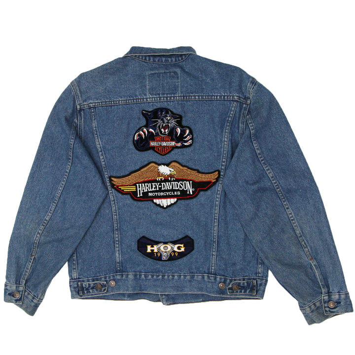 Vintage Levi Strauss 75515-0212 Orange Tab Harley Davidson Patched Denim Jacket