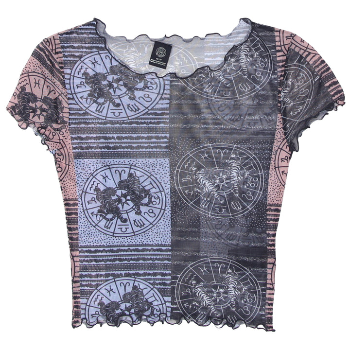 Y2K Mesh Astrology Print Crop Top - Fashion Rerun Vintage Migration_Tops