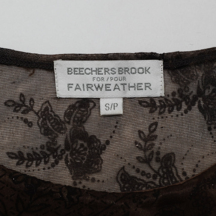 Y2K Ladies Beechers Brook Sheer Brown Floral Mesh Tank Top Size S