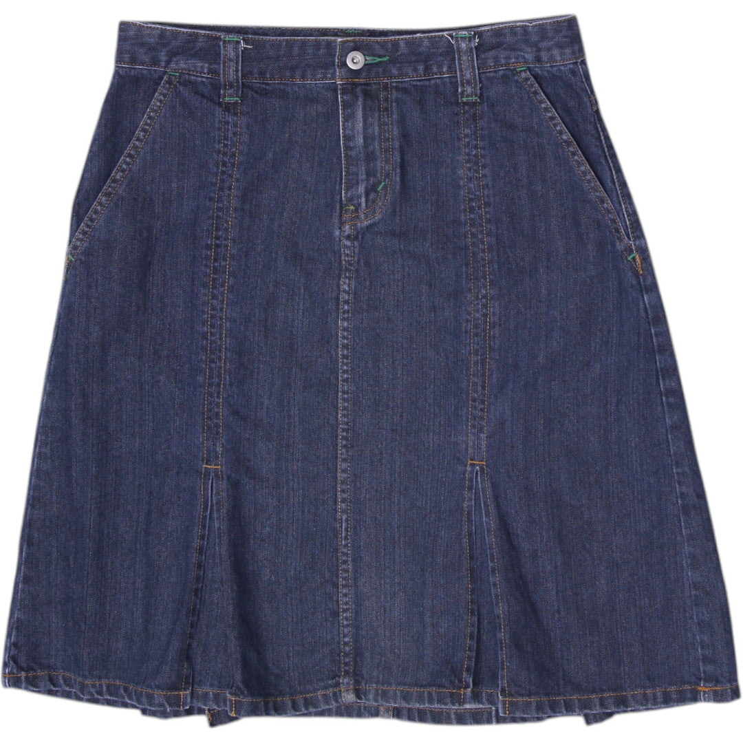 Y2K Ladies Eddie Bauer Dark Wash Paneled Denim A-Line Midi Skirt