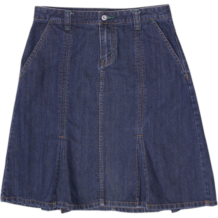 Y2K Ladies Eddie Bauer Dark Wash Paneled Denim A-Line Midi Skirt