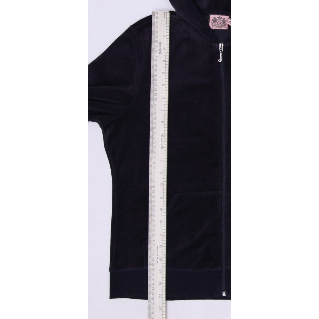 Y2K Ladies Juicy Couture Hoodie Navy Velour Full Zip Crown Logo XXL