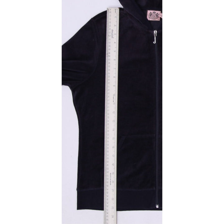 Y2K Ladies Juicy Couture Hoodie Navy Velour Full Zip Crown Logo XXL