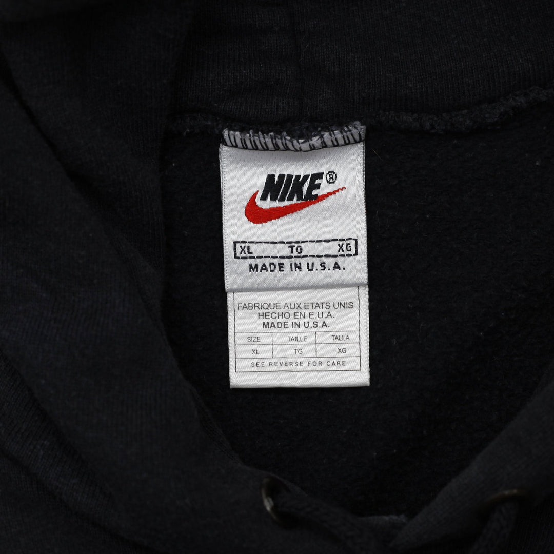 Vintage Embroidered Nike Swoosh Logo Made In USA Black Pullover Hoodie XL | Migration_Hoodies - Back View | Fashion Rerun