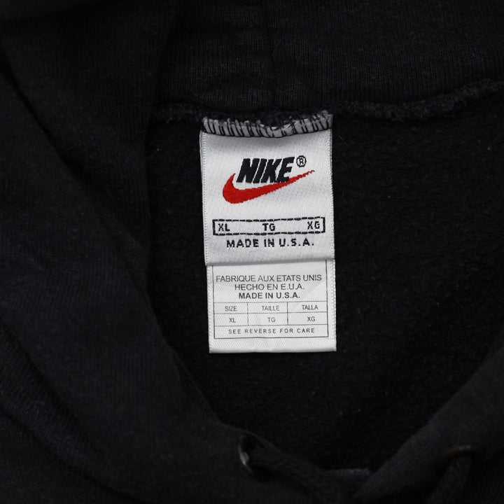 Vintage Embroidered Nike Swoosh Logo Made In USA Black Pullover Hoodie XL | Migration_Hoodies - Back View | Fashion Rerun