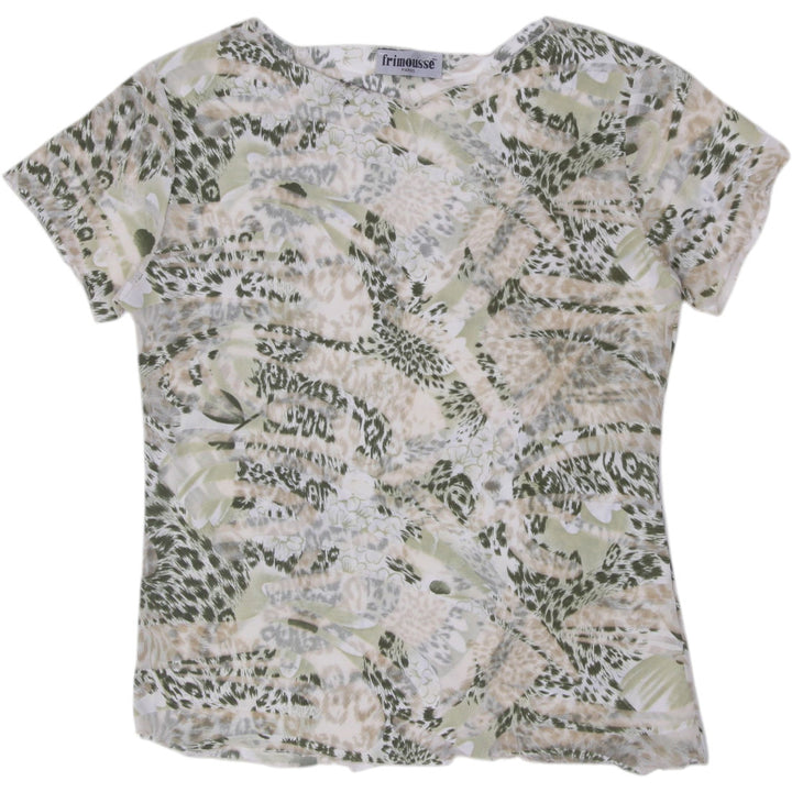 Y2K Ladies Frimousse Paris Cheetah & Botanical Mix Semi-Sheer Mesh Top