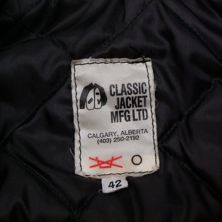 Vintage Mens Classic Varsity Jacket Red Navy Wool Leather Bisons | Migration_Jackets - Back View | Fashion Rerun