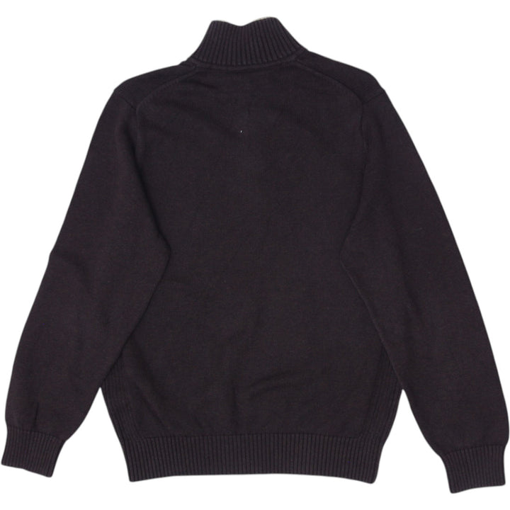 Mens Tommy Hilfiger Sweater Dark Brown 1/4 Zip Logo Knitwear