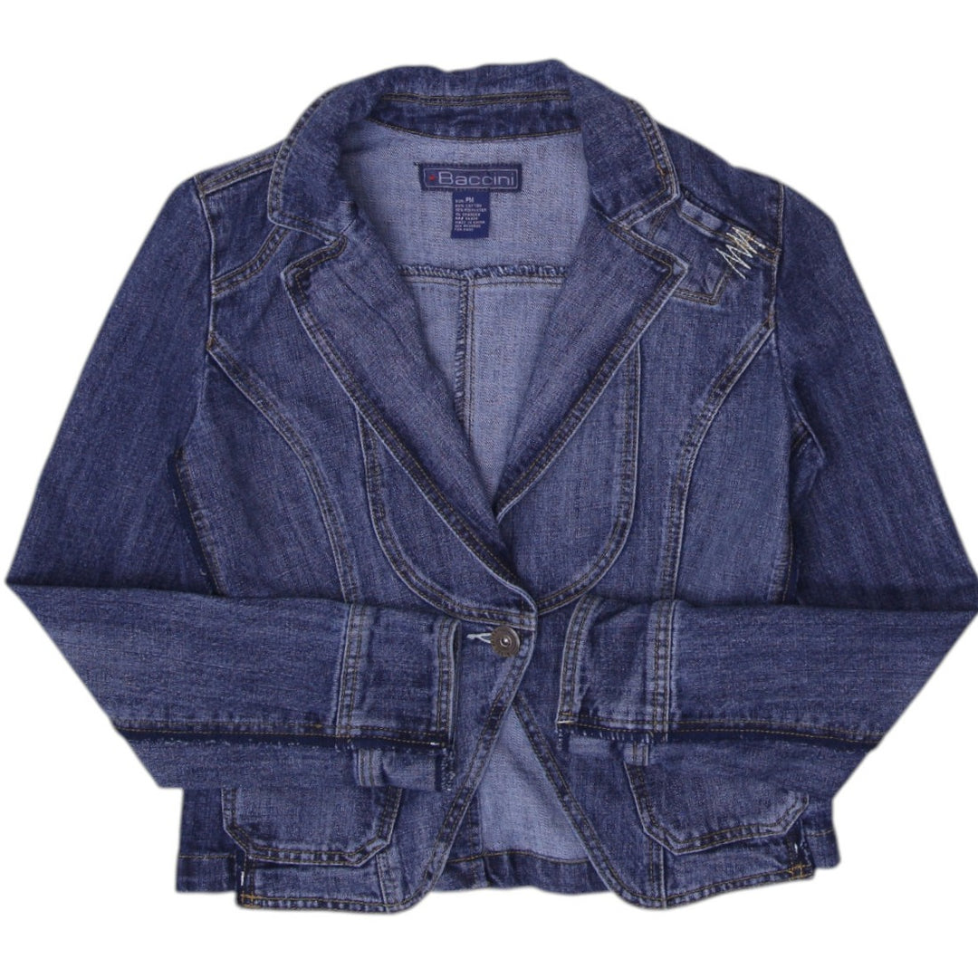 Y2K Ladies Fitted Casual Blue Denim Trucker Jacket Size M | Migration_Jackets | Fashion Rerun