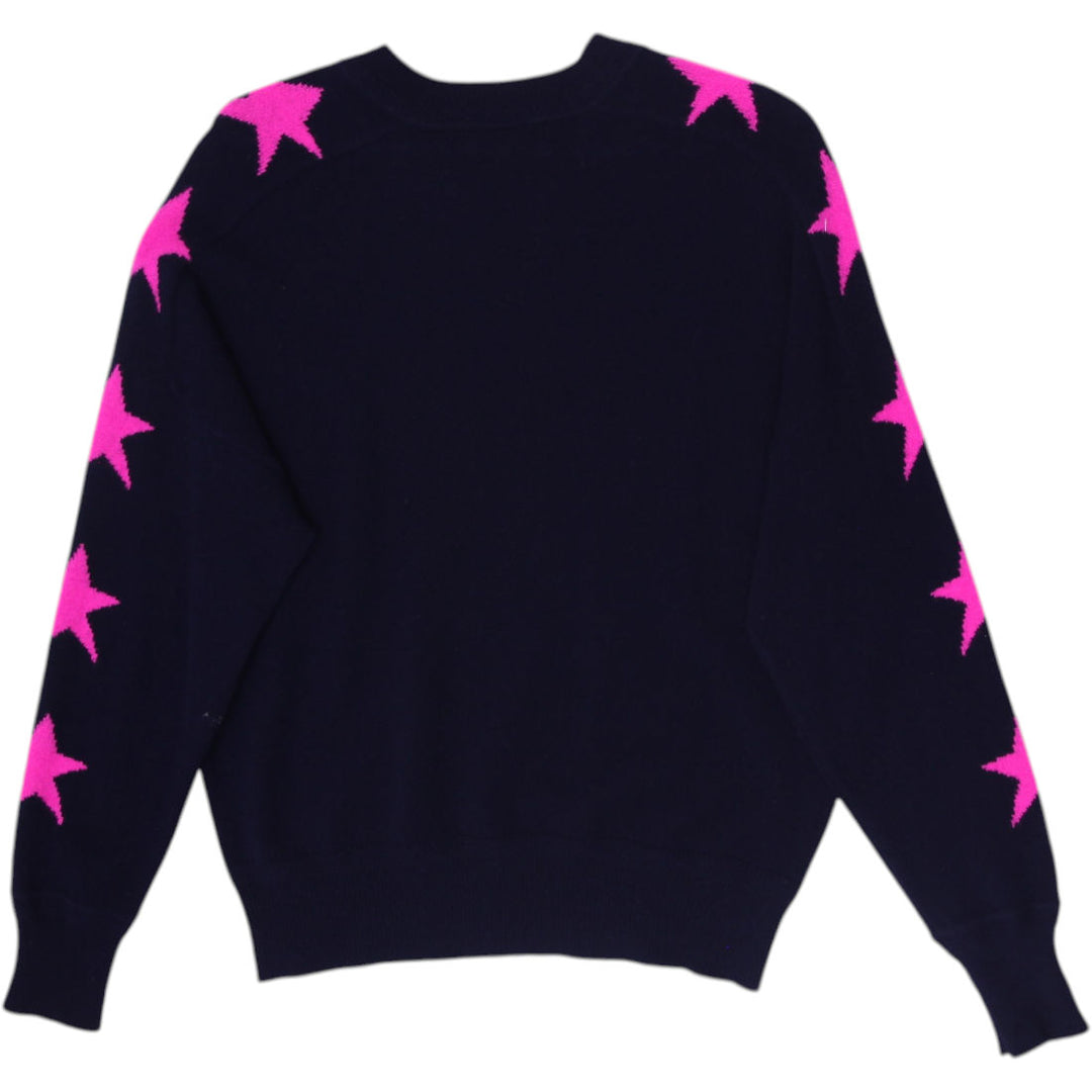 Ladies Aqua Cashmere Sweater Navy Star Pattern Knitwear