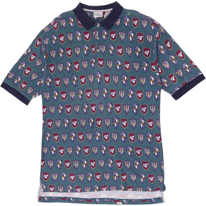 Vintage 90s Fila Golf All-Over Print Crest Polo T-Shirt Size XXL