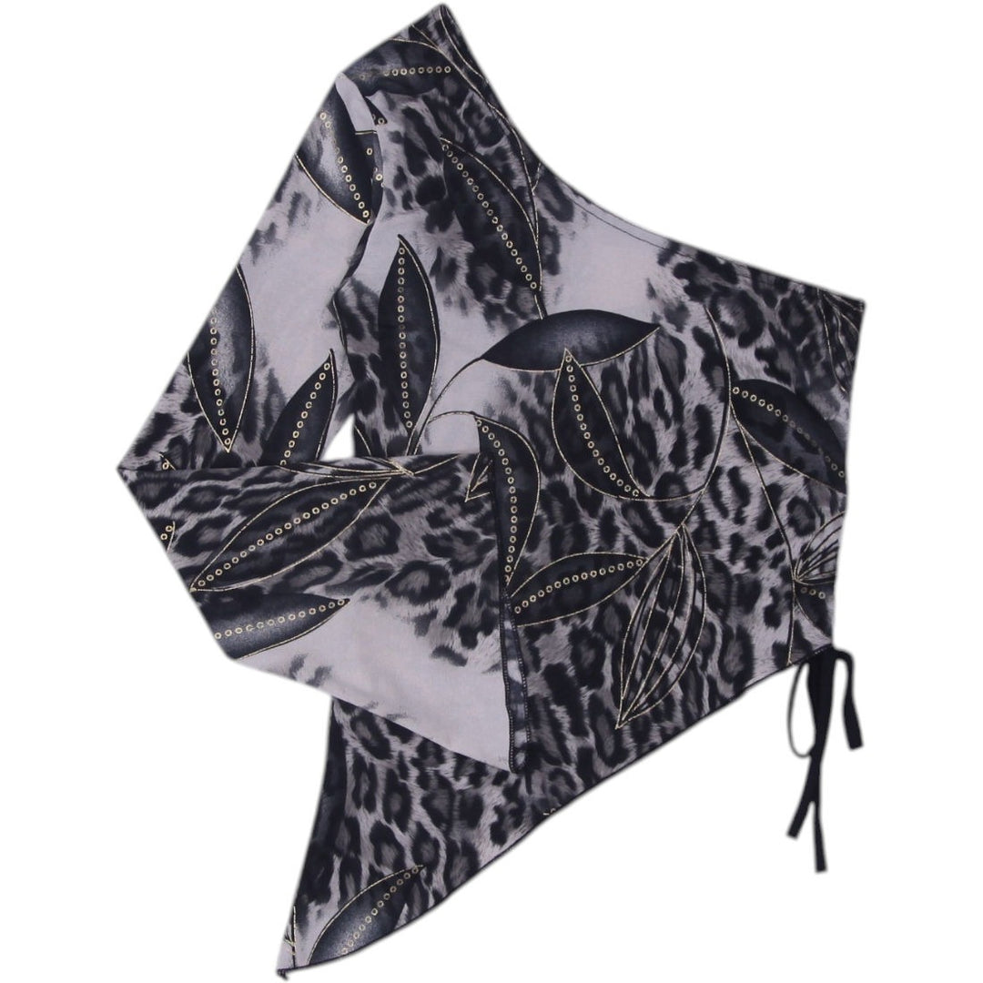 Y2K Ladies Asymmetric Leopard Leaf One Shoulder Top | Migration_Y2K Tops - Back View | Fashion Rerun