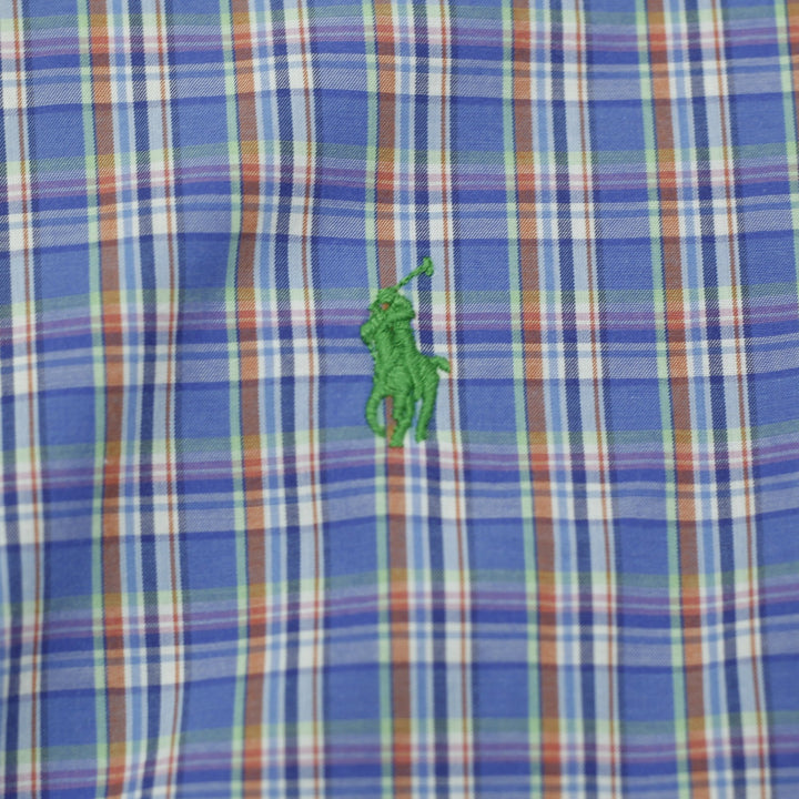 Mens Ralph Lauren Shirt Blue Plaid Pattern Classic Fit Cotton