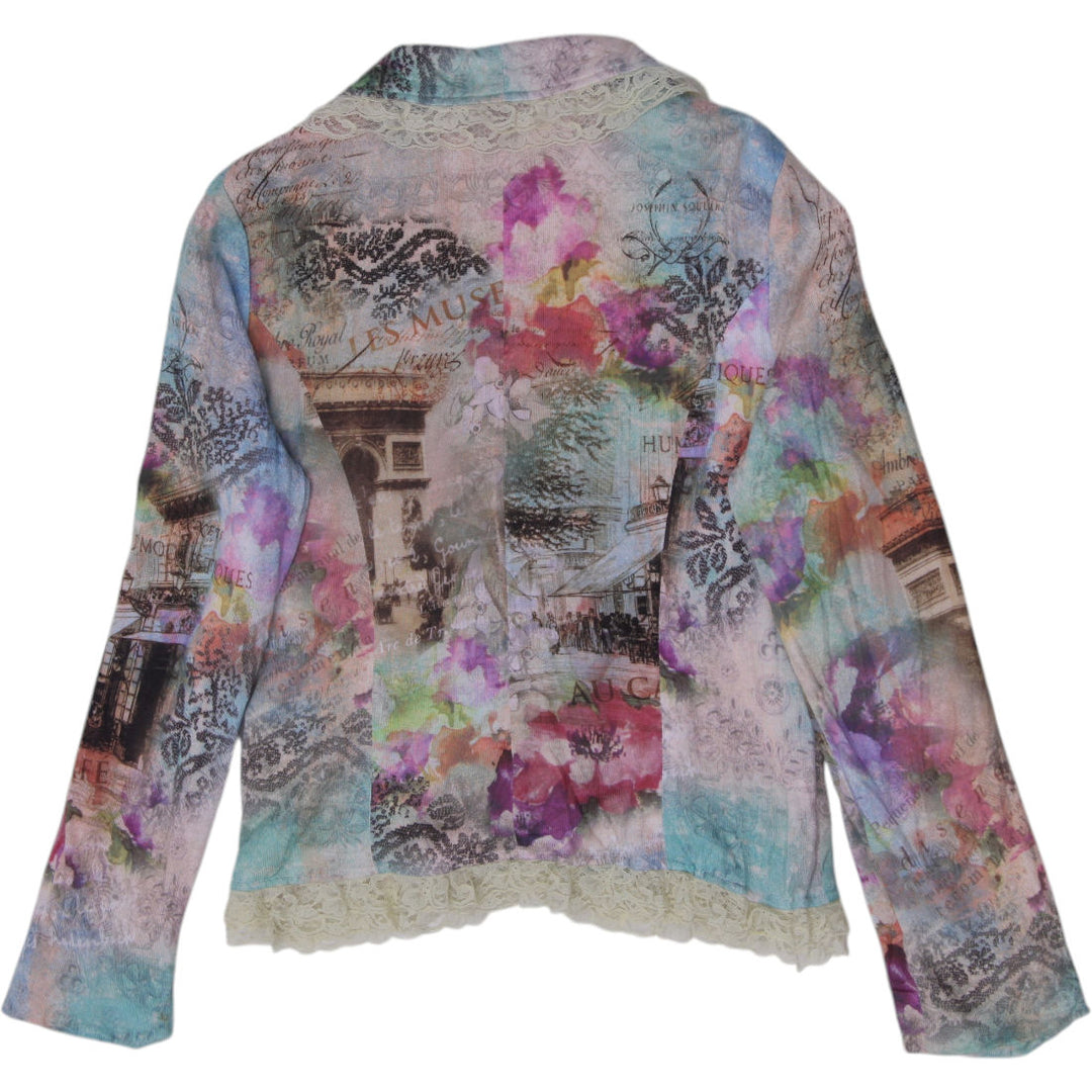 Y2K Ladies Alberto Makali Lace Trim Graphic Print Blazer Jacket Size L
