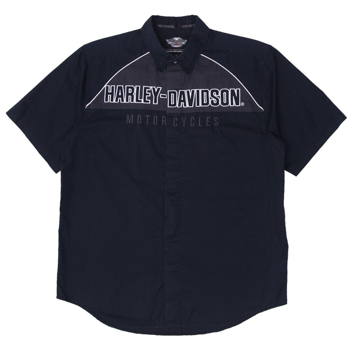 Mens Harley Davidson Black Short Sleeve Button Down Embroidered Collar Shirt