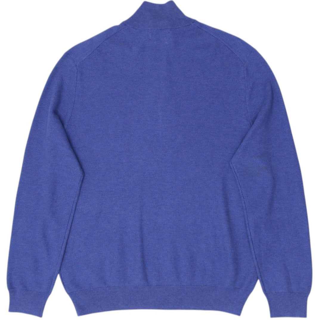 Mens Polo Ralph Lauren Quarter Zip Pima Cotton Mock Neck Blue Sweater Size XL
