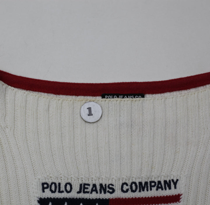 Vintage Ribbed Polo Jeans Company Ralph Lauren American Flag Sweater Red Cuffs