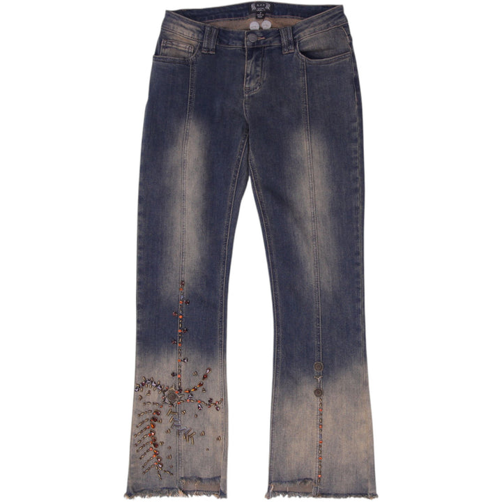 Y2K Ladies A.Z.I Beaded Fringe Flare Jeans Size 2 | Migration_Jeans | Fashion Rerun
