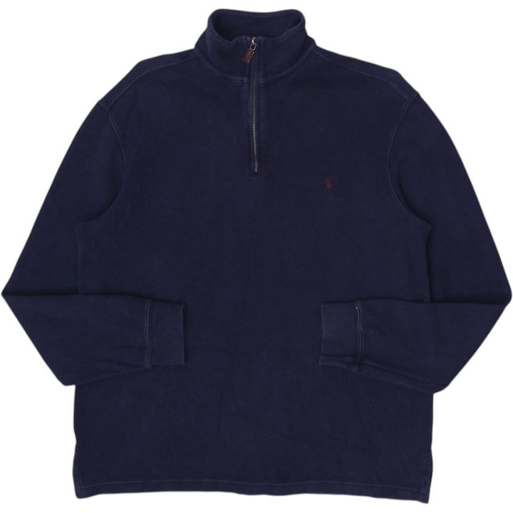 Mens Polo Ralph Lauren Quarter Zip Navy Blue Sweater Cotton Size L