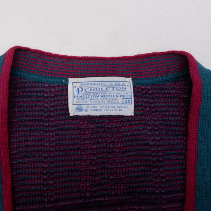 Vintage Ladies 70s Pendleton Plaid Geometric Wool Cardigan Sweater USA Made