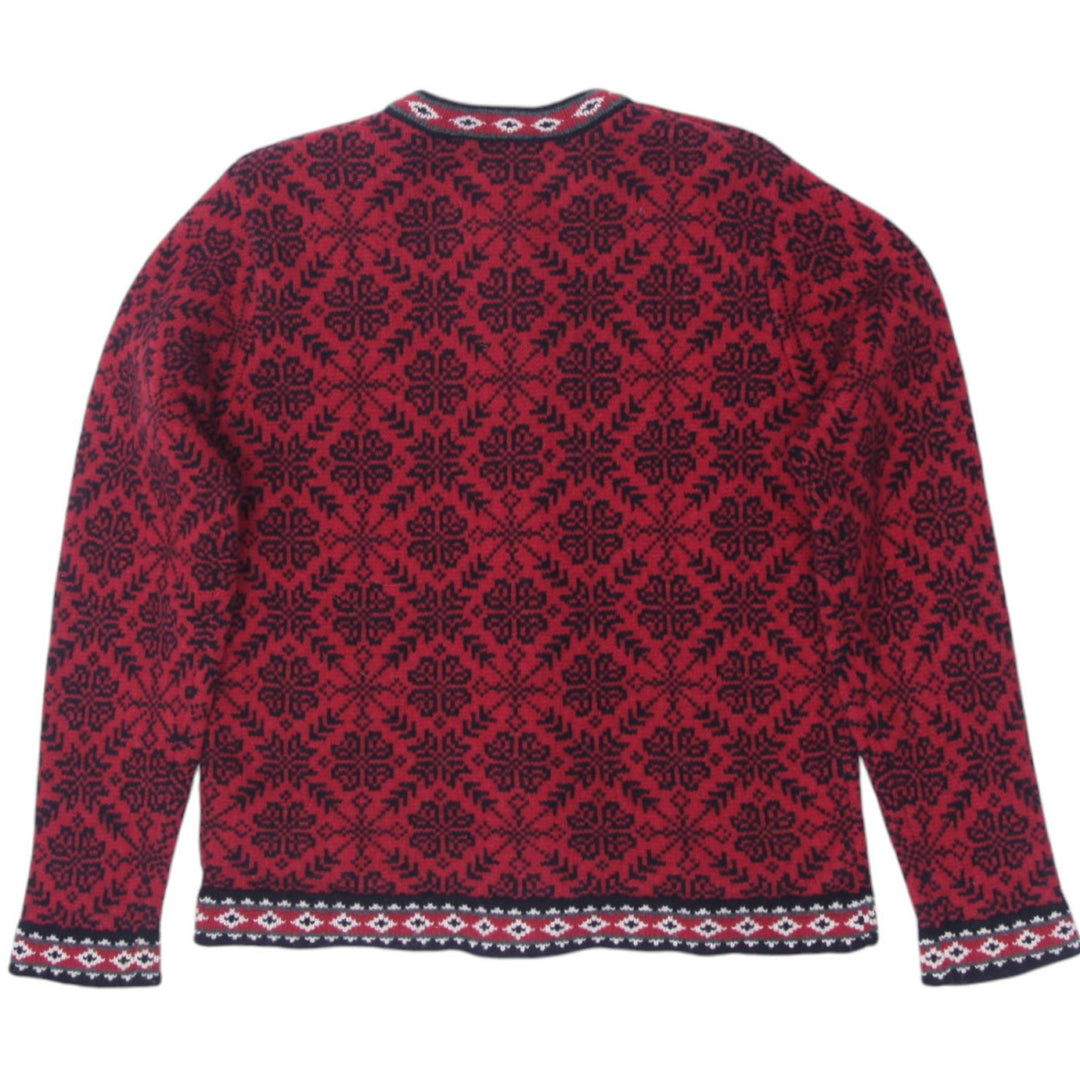 Vintage Ladies L.L. Bean Red Black Merino Wool Nordic Cardigan Sweater M | Migration_Jumper & Knitwear - Side | Fashion Rerun