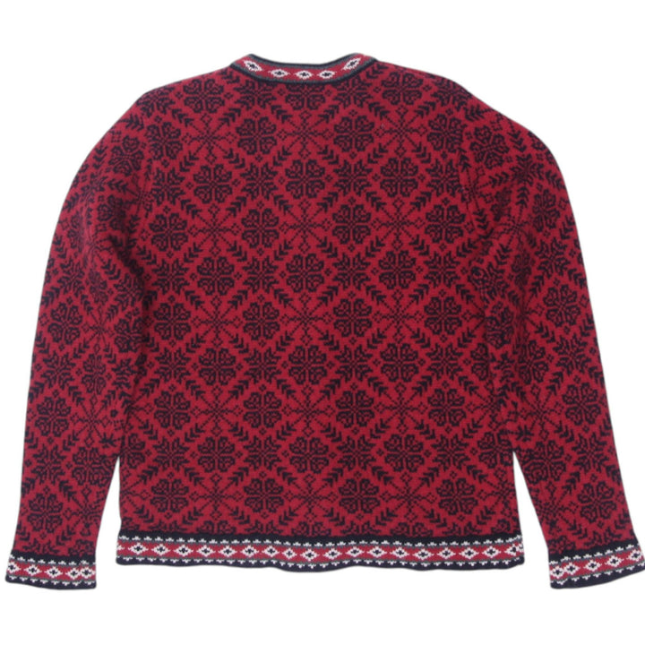 Vintage Ladies L.L. Bean Red Black Merino Wool Nordic Cardigan Sweater M | Migration_Jumper & Knitwear - Side | Fashion Rerun