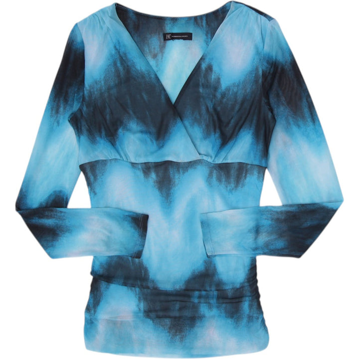 Y2K Ladies INC International Concepts Blue Tie-Dye Mesh Long Sleeve Top