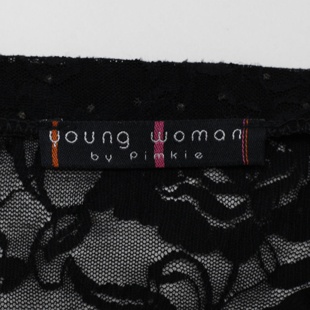 Y2K Ladies Young Woman by Pimkie Y2K Black Lace Asymmetrical Tube Top
