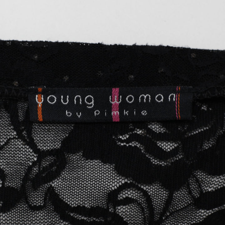 Y2K Ladies Young Woman by Pimkie Y2K Black Lace Asymmetrical Tube Top