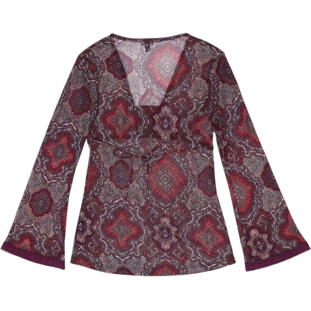 Y2K Ladies Le Chateau Paisley Print Long Sleeve Top Size S