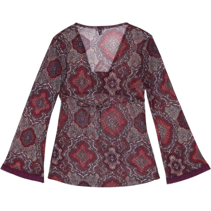 Y2K Ladies Le Chateau Paisley Print Long Sleeve Top Size S