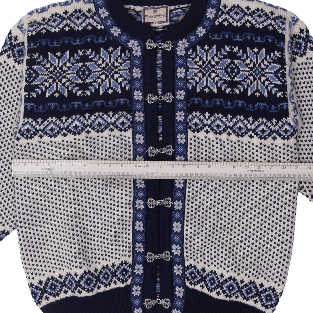 Vintage Mens Dale of Norway Cardigan Sweater Navy Blue Wool Nordic Pattern