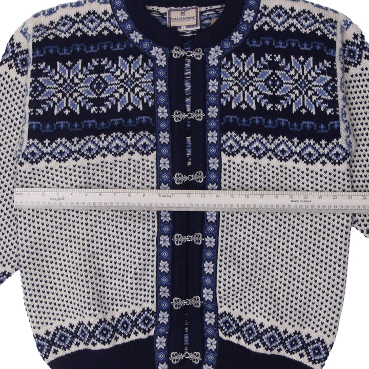 Vintage Mens Dale of Norway Cardigan Sweater Navy Blue Wool Nordic Pattern