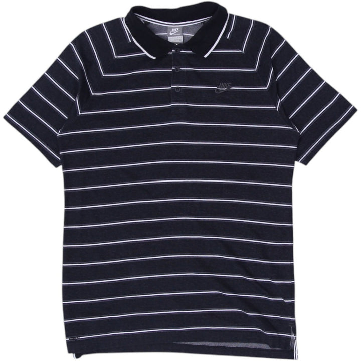 Mens Nike Polo Shirt Navy Blue Striped Casual Short Sleeve