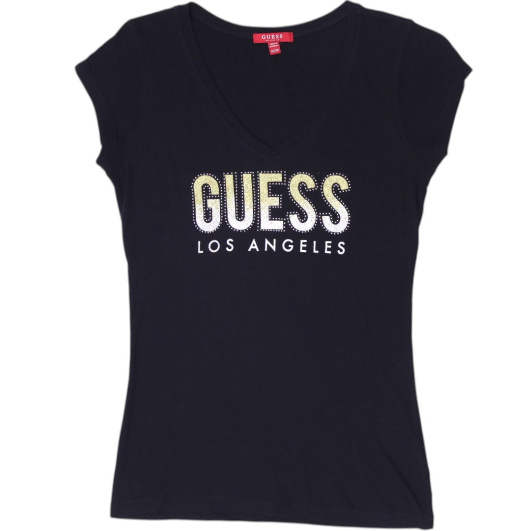 Y2K Ladies Guess Cap Sleeve Graphic Tee Size M
