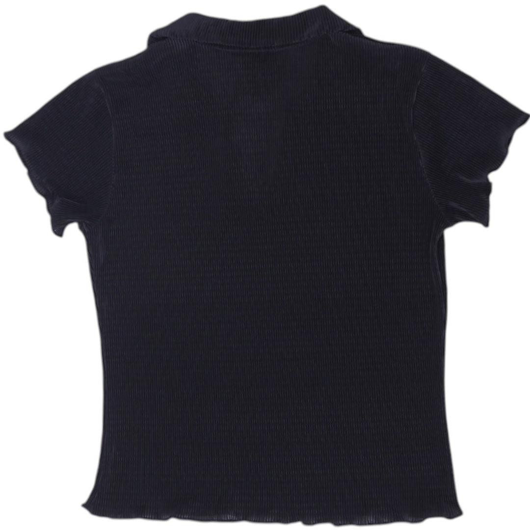Y2K Ladies Short-Sleeve Ribbed Open-Collar Top Size M