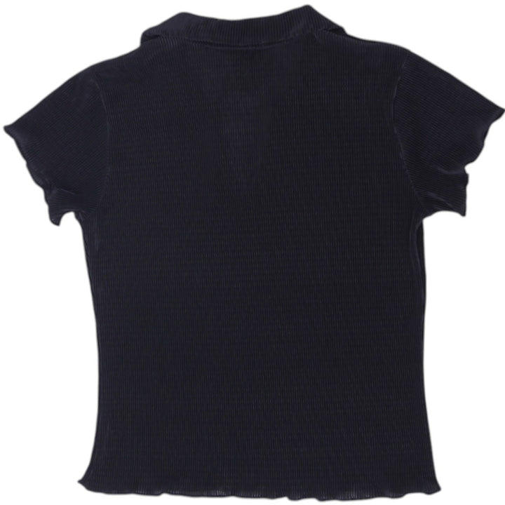 Y2K Ladies Short-Sleeve Ribbed Open-Collar Top Size M