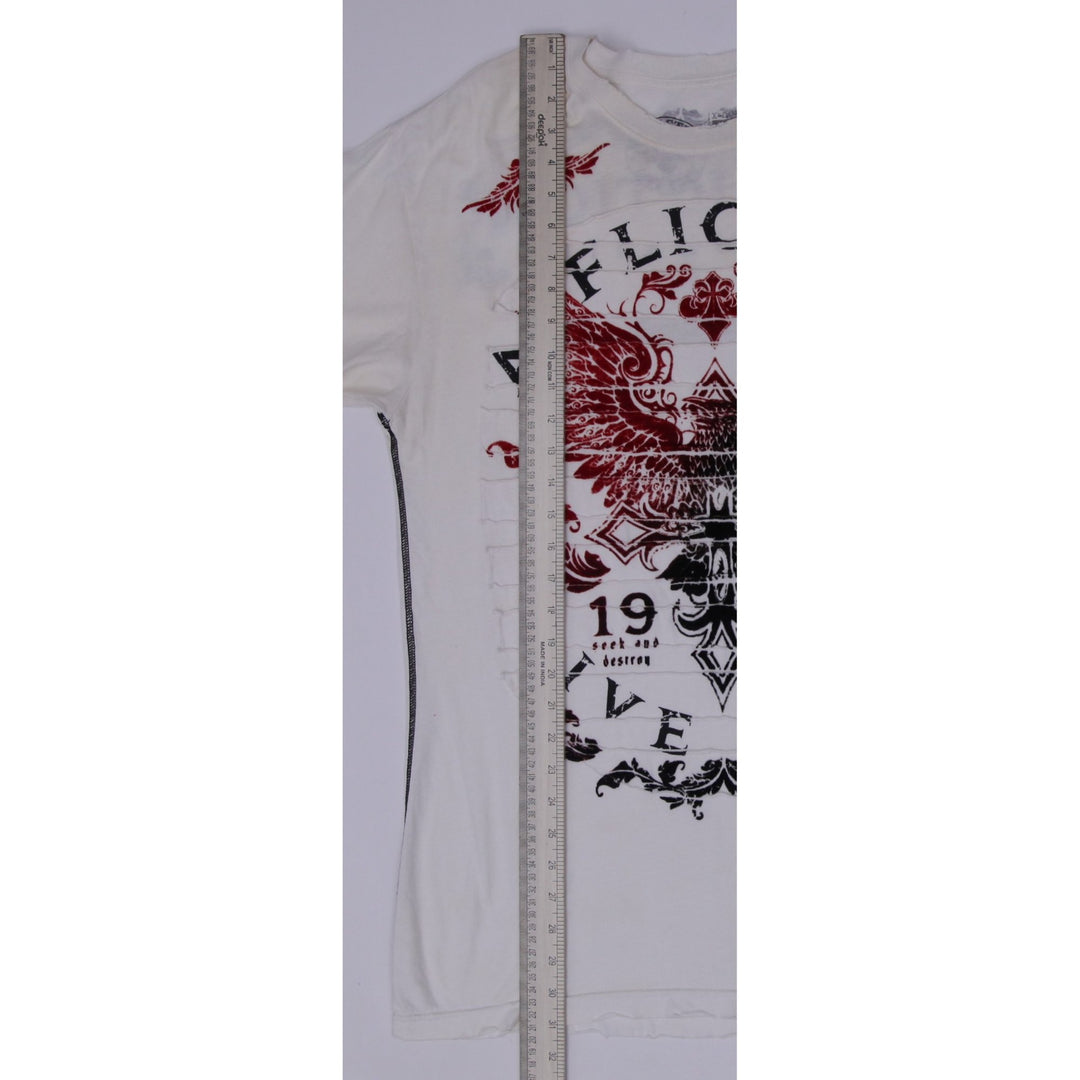 Y2K Mens Affliction Live Fast Winged Crest T Shirt White Made in USA Size XL