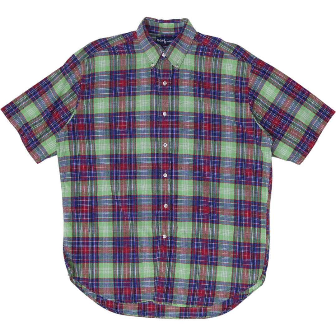 Mens Ralph Lauren Blake Plaid Short Sleeve Shirt Green Red Blue Cotton